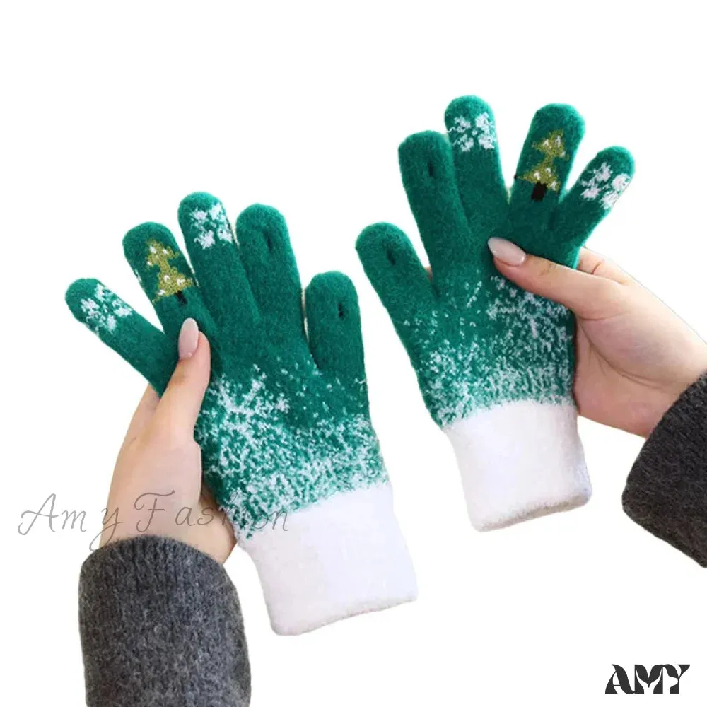 Christmas Tree Knit Full Finger Skiing Touchscreen Winter Glove
